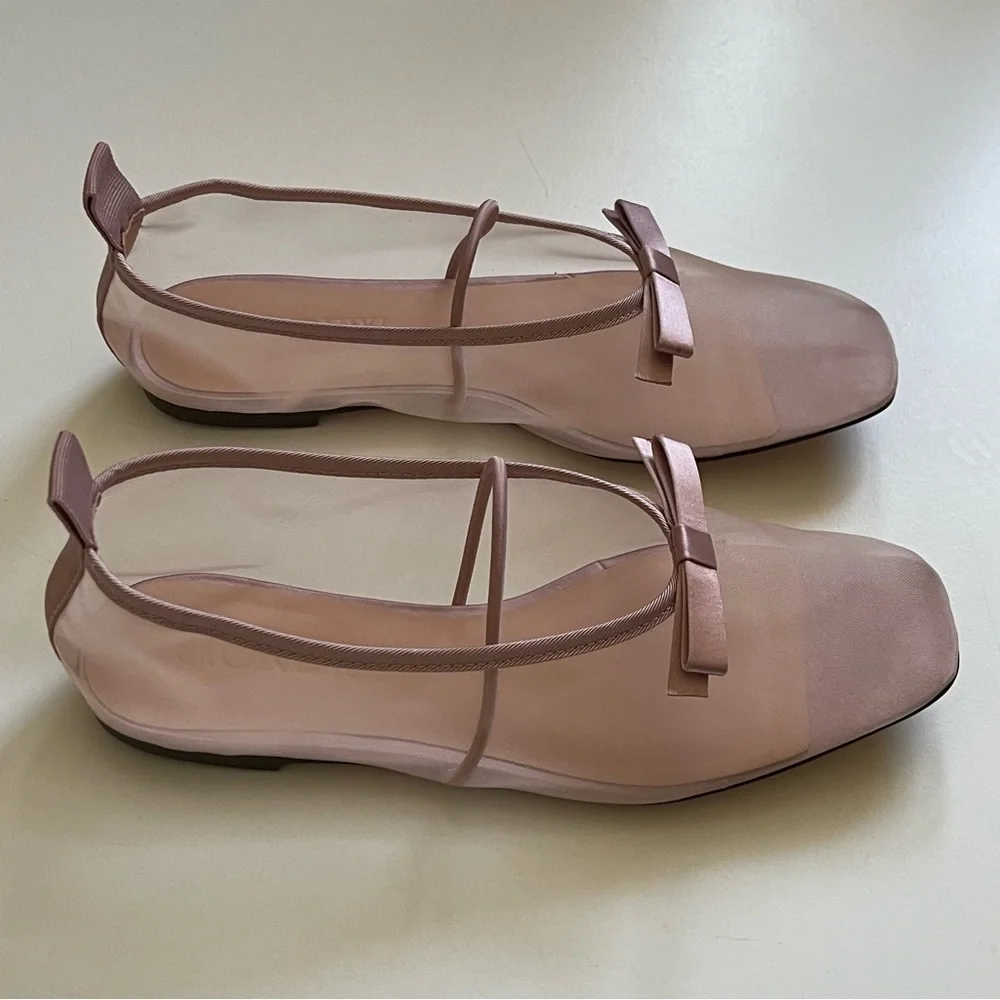 J. Crew Pink Mesh Ballet Flats with Bow